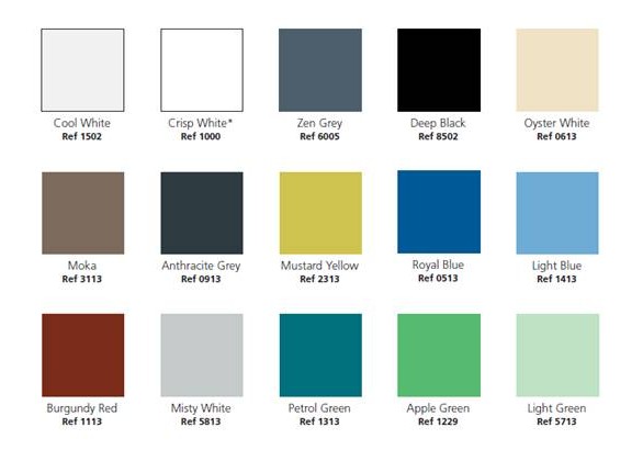 Lacobel-T beschikbare kleuren